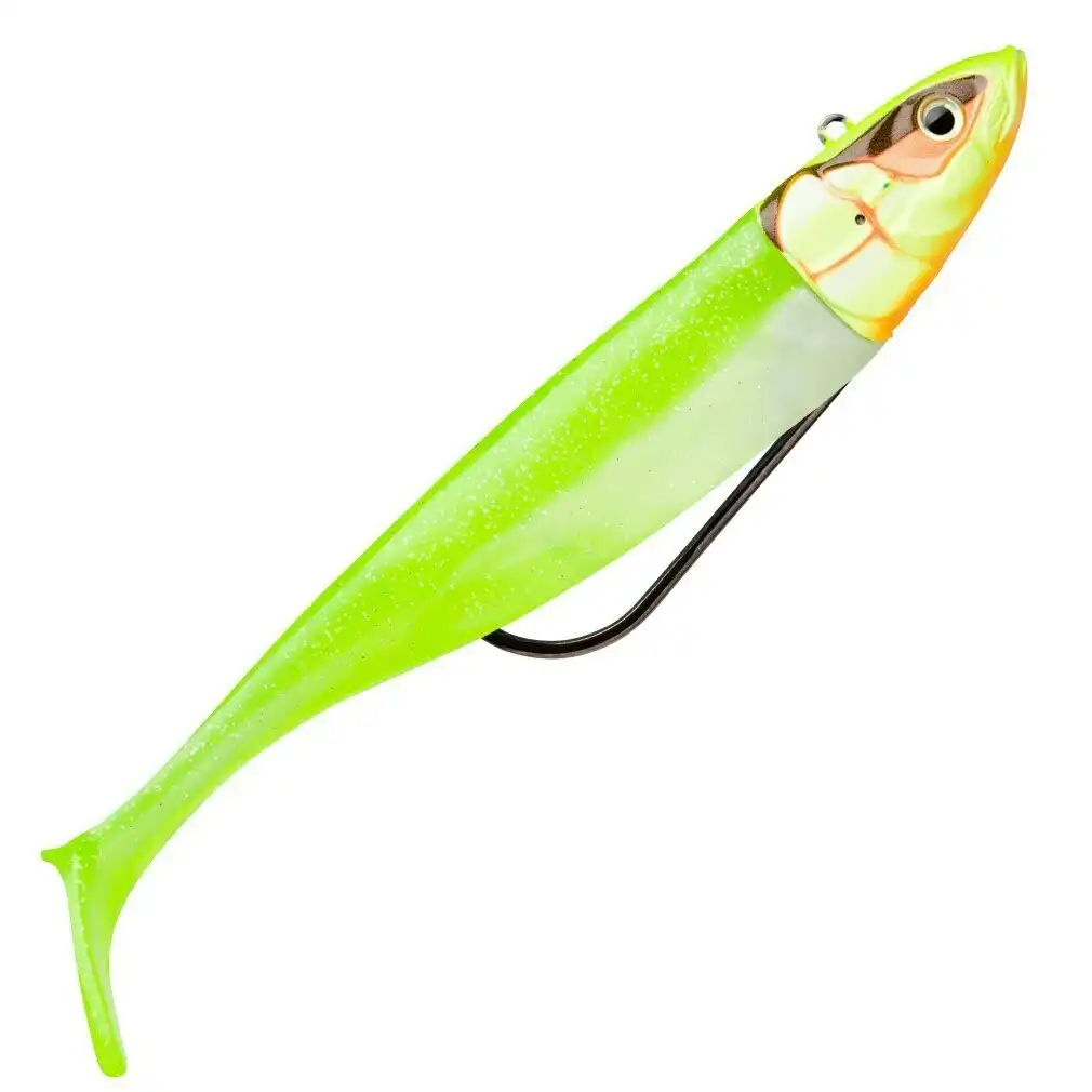 2 Pack of Rigged 12cm Storm Biscay Shad Soft Body Fishing Lures - Hot Chartreuse
