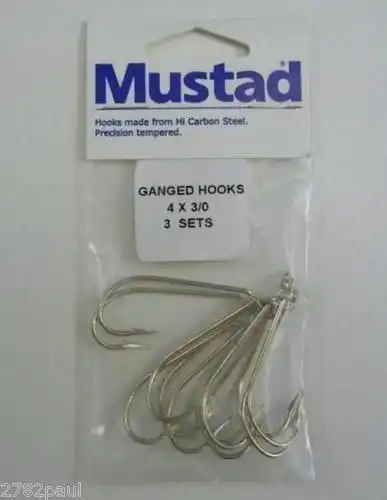 3 Sets Mustad Pre-Rigged Ganged Hooks 3/0 X 4 Hooks