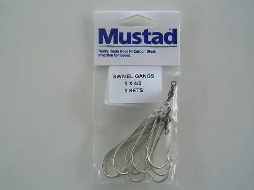 Mustad Pre-Rigged Swivel Gang Hooks 4/0 3 Hooks 3 Sets