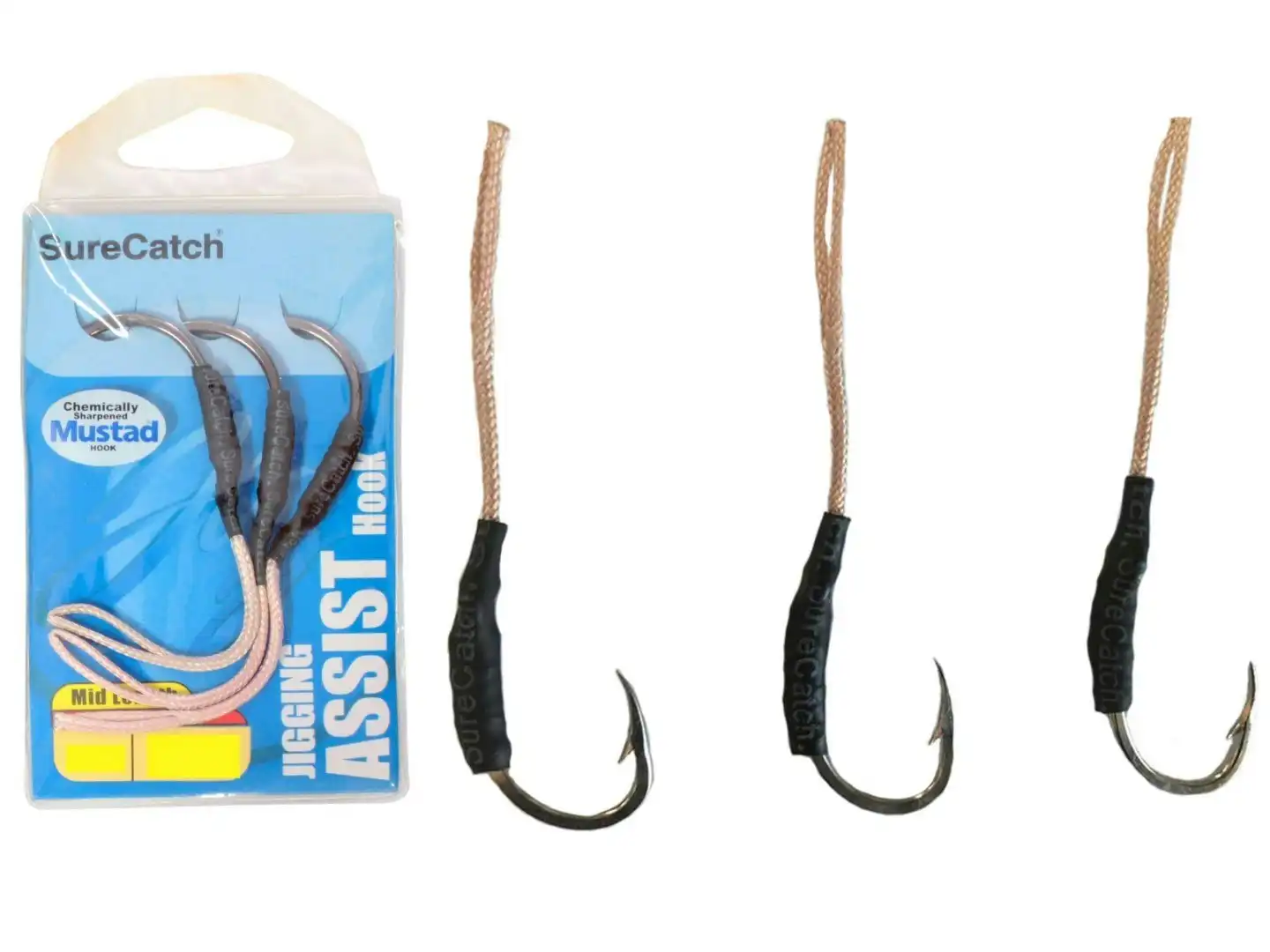 3 Pack of Surecatch Mid Length Jigging Assist Hooks - Rigged with Mustad Hooks
