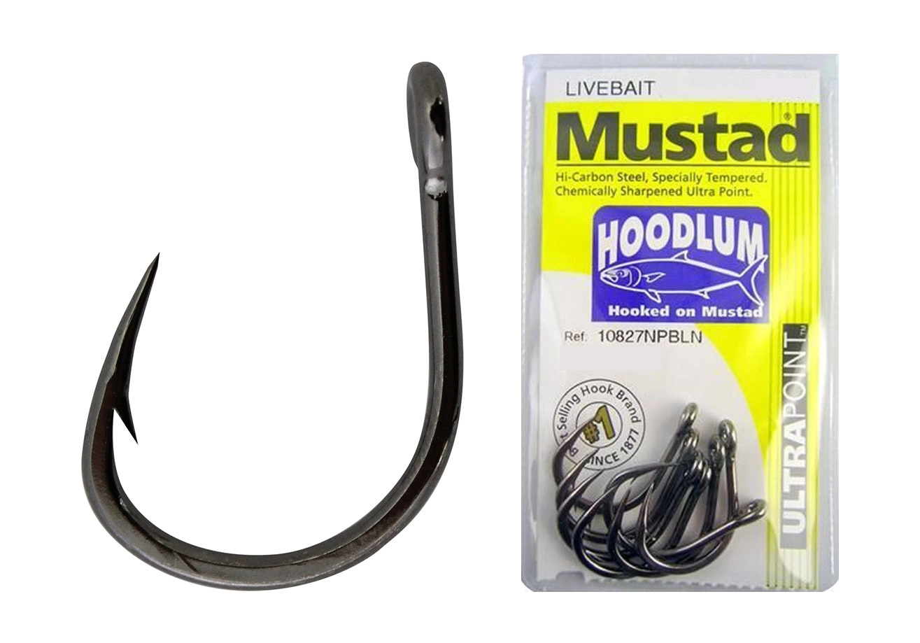 1 Packet of Mustad 10827NPBLN Hoodlum Live Bait 4x Strong Fishing Hooks