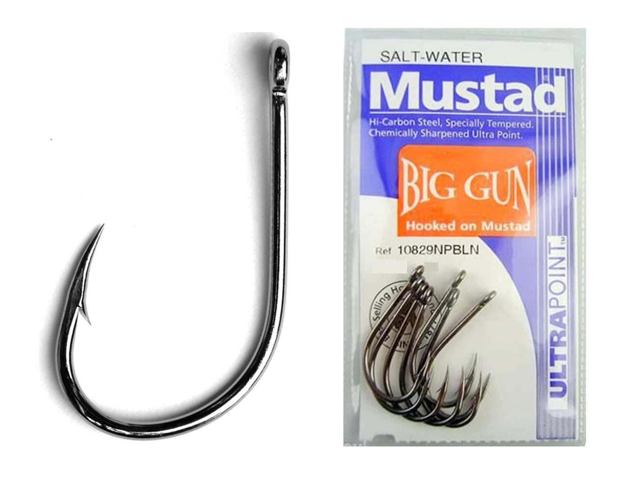 1 Packet of Mustad 10829NPBLN Big Gun Chemically Sharp Fishing Hooks