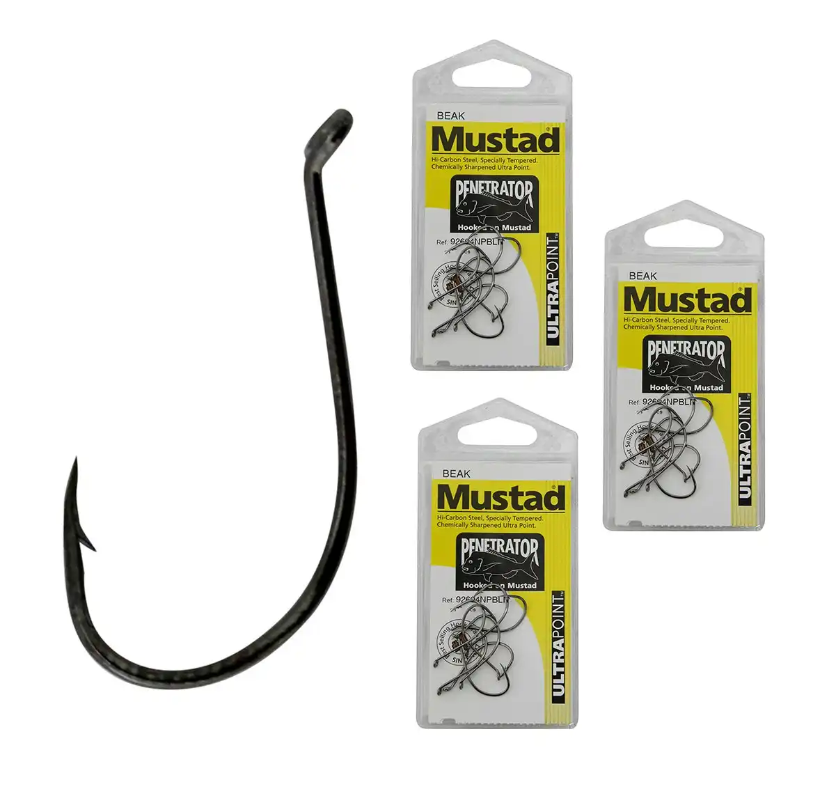 3 Packs of Mustad 92604NPBLN Penetrator Chemically Sharp Fishing Hooks
