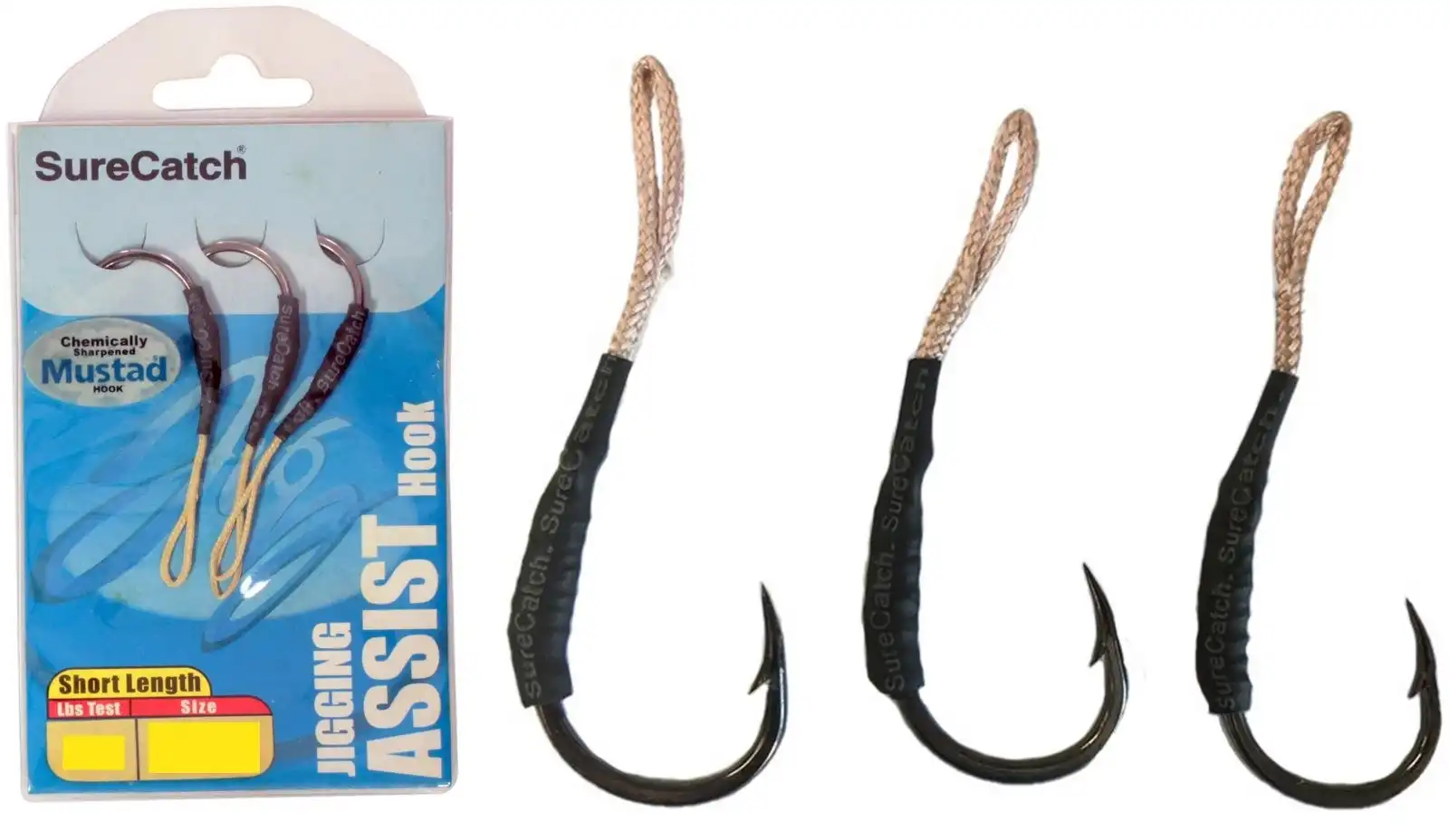 3 Pack of Surecatch Short Length Jigging Assist Hooks - Rigged with Mustad Hooks