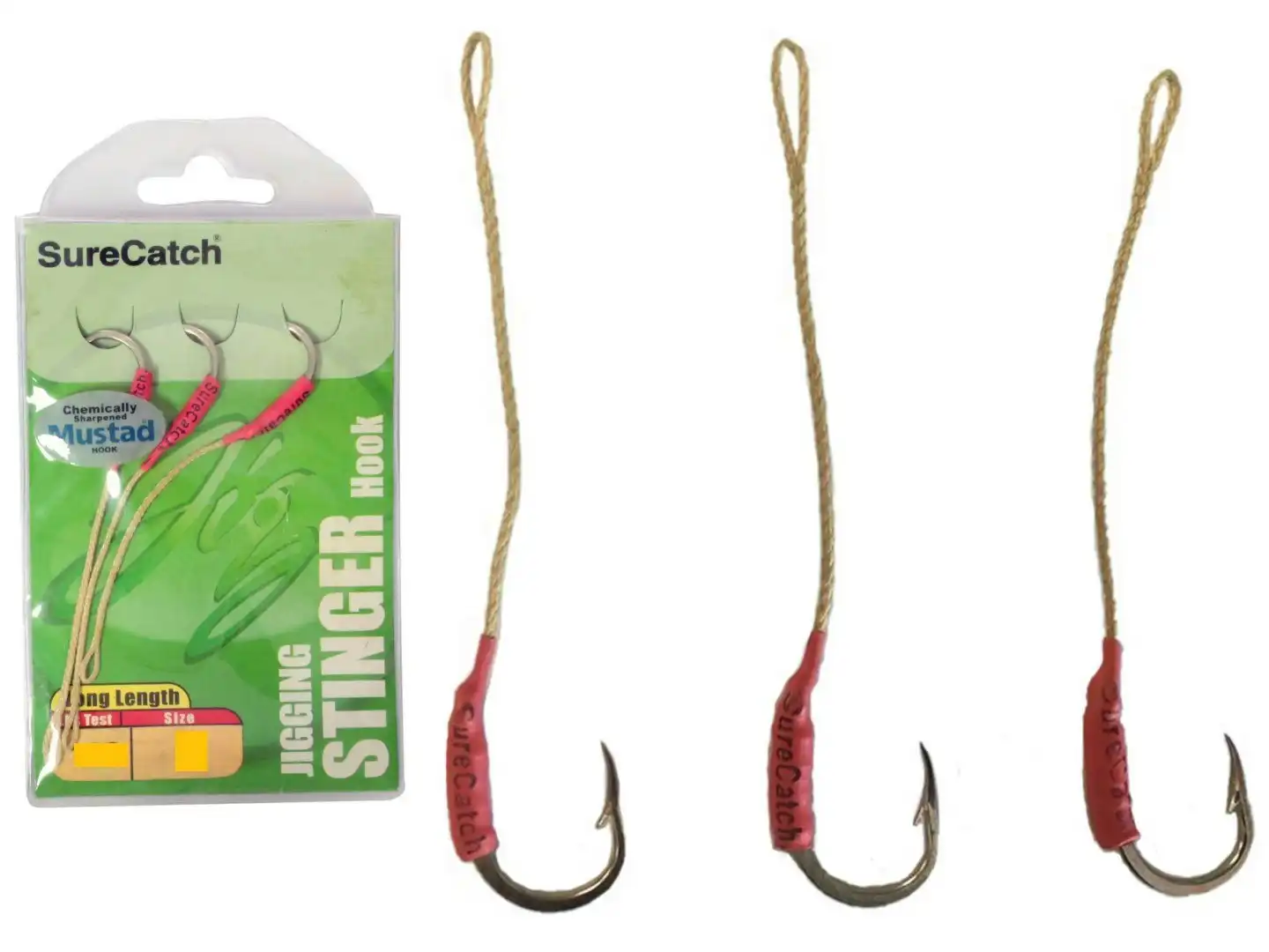 3 Pack of Surecatch Long Length Stinger Jigging Hook Rigs - Mustad Hooks