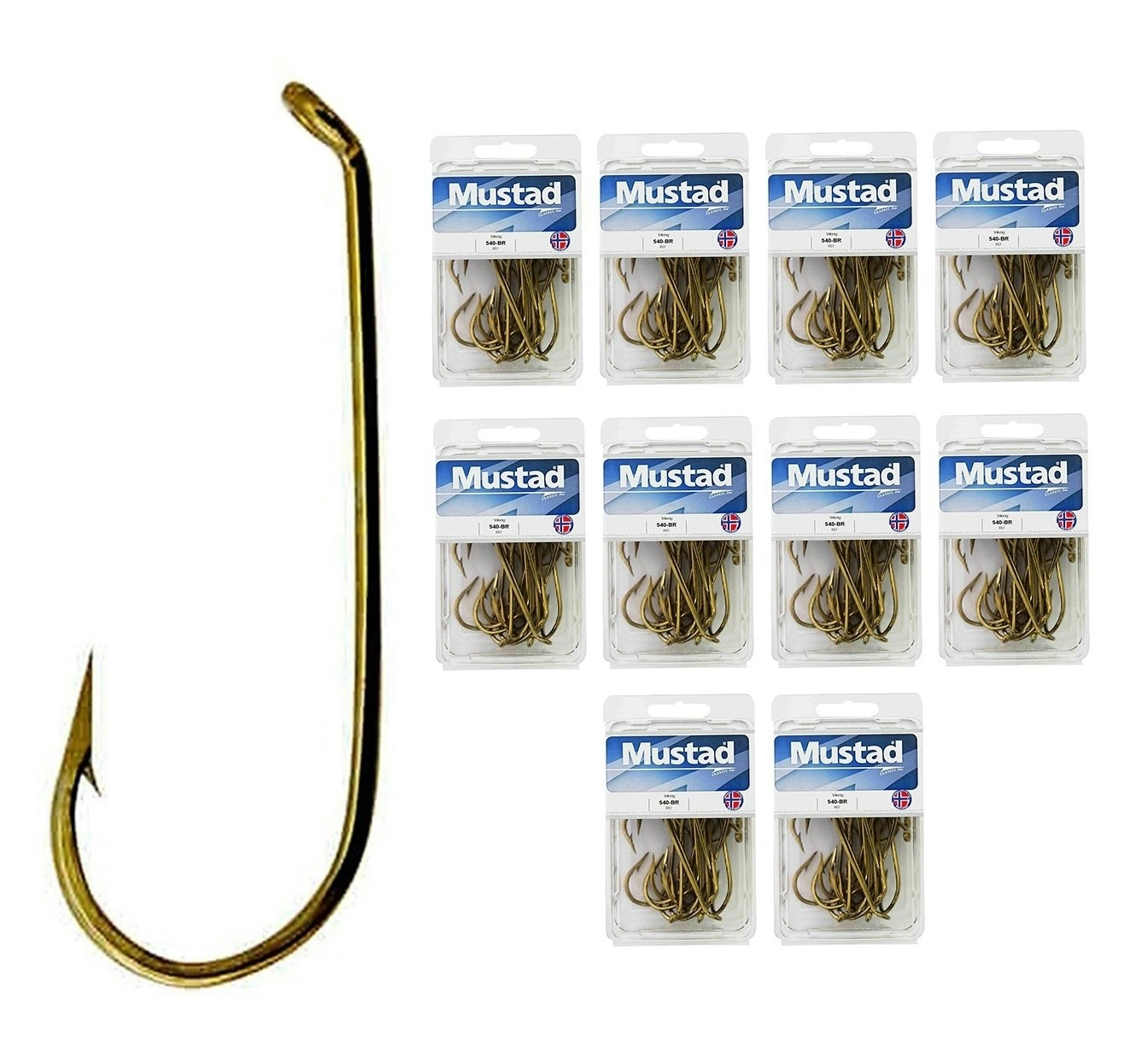 10 Boxes of Mustad Bronze 540 French Viking Fishing Hooks