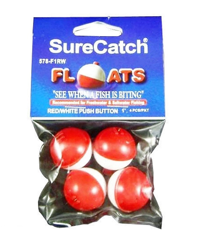 4 X 1 Inch Red and White Push Button Fishing Floats