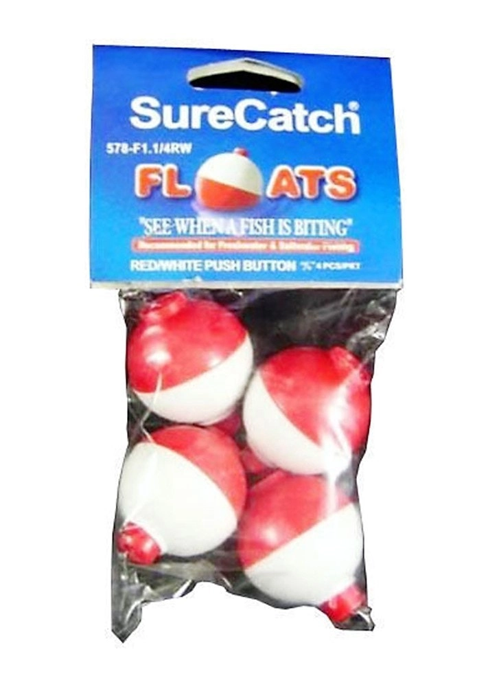 4 X 1 1/4 Inch Red and White Push Button Fishing Floats