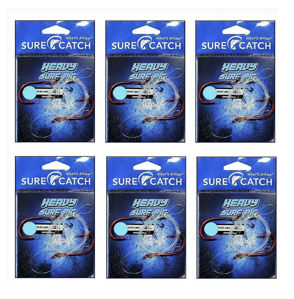 6 Pack of Surecatch Pre-Tied Heavy Surf Rigs with Chemically Sharpened Hooks