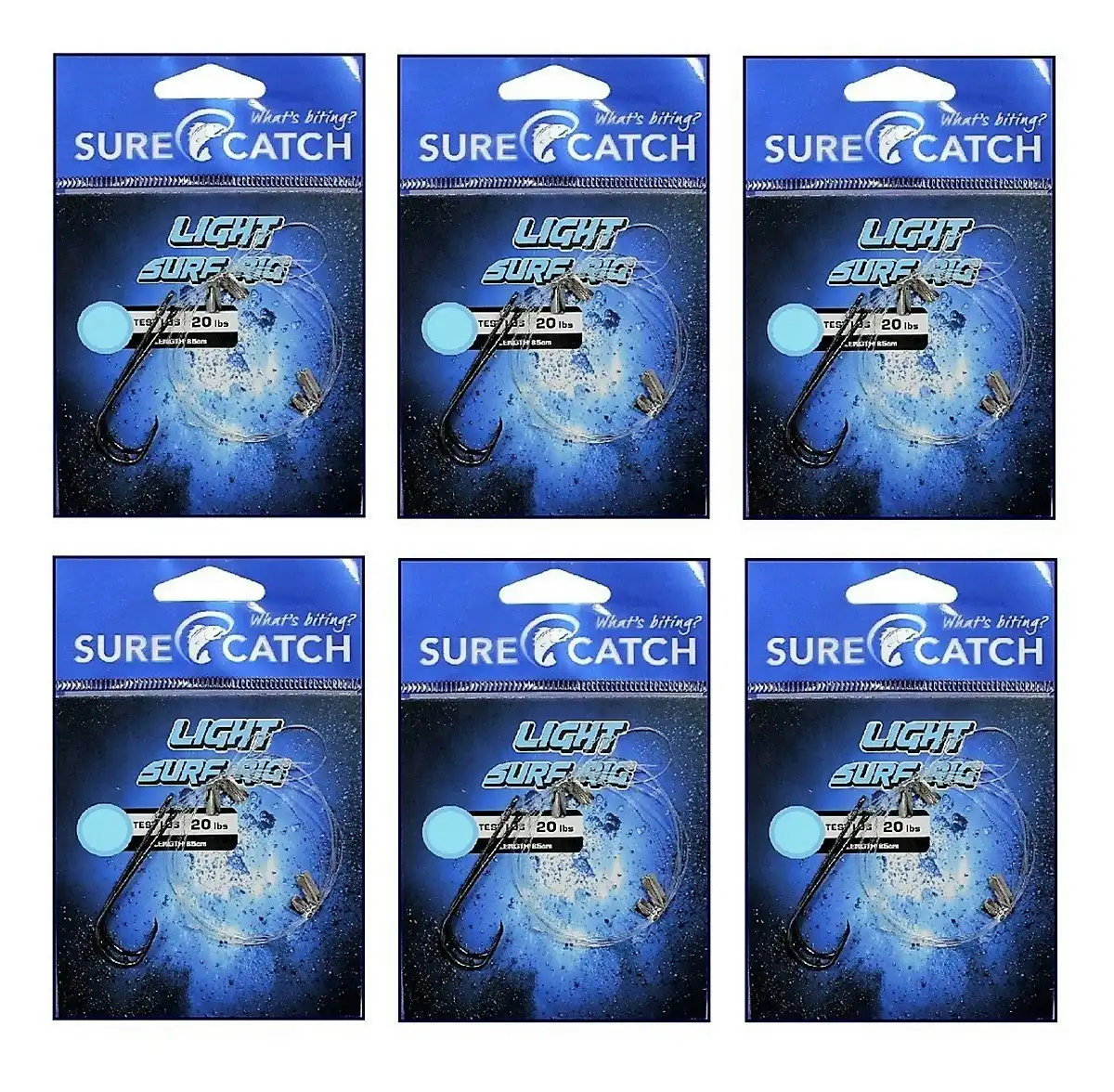 6 Pack of Surecatch Pre-Tied Light Surf Rigs with Chemically Sharpened Hooks