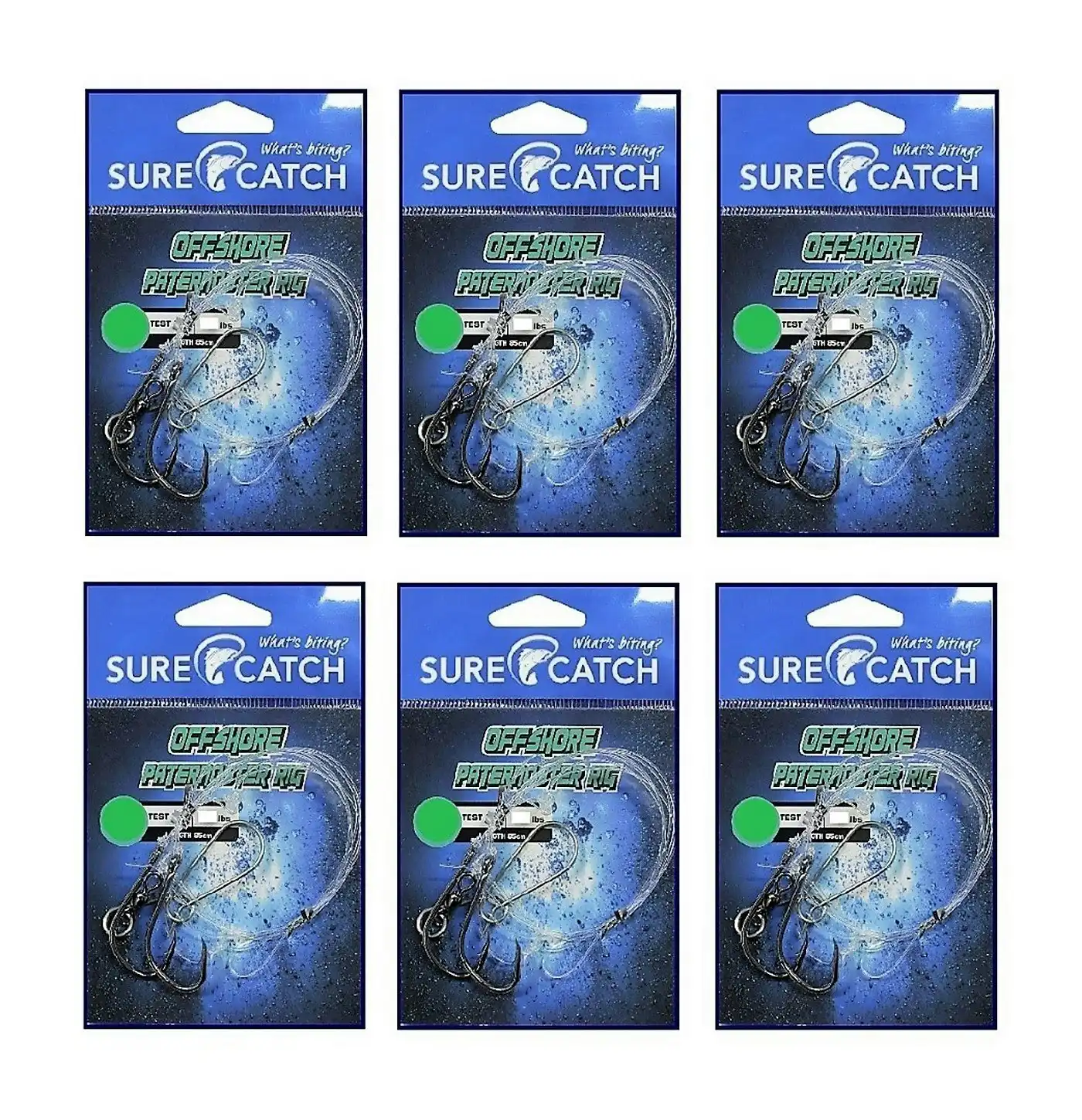 6 Pack of Surecatch 60lb Offshore Paternoster Fishing Rigs-Chemical Sharp Hooks