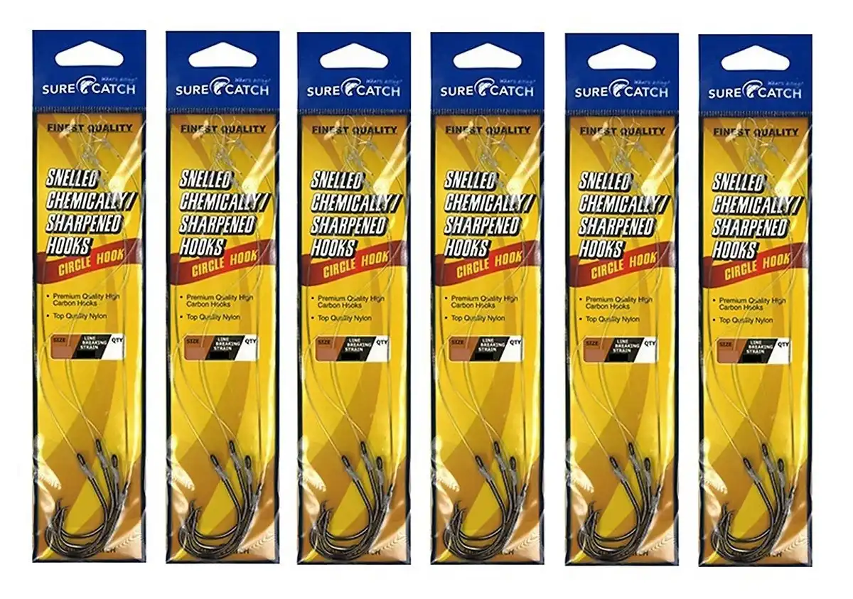 6 Packets of Surecatch Snelled Chemically Sharpened Circle Hook Rigs