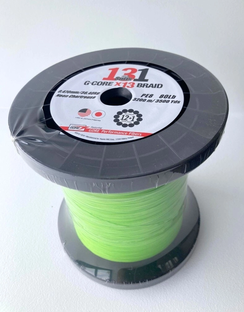 Bulk 3200m Spool of 80lb Sufix 131 G-Core X13 Fishing Braid - Neon Chartreuse