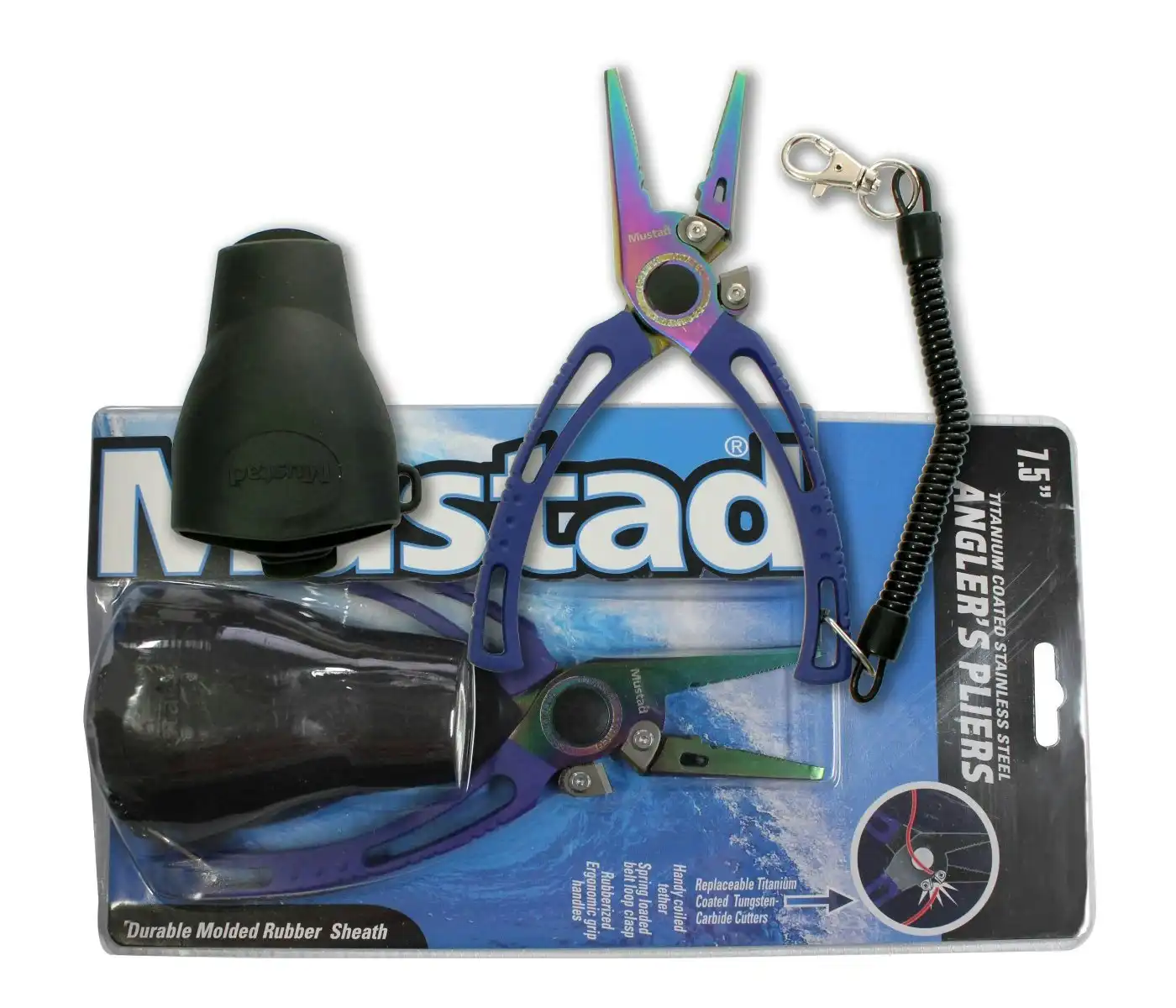Mustad 7.5 Inch Titanium Coated Stainless Steel Fishing Pliers with Rubber Pouch