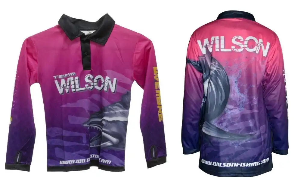 Team Wilson Pink/Purple Kids Tournament Long Sleeve Fishing Shirt with Collar