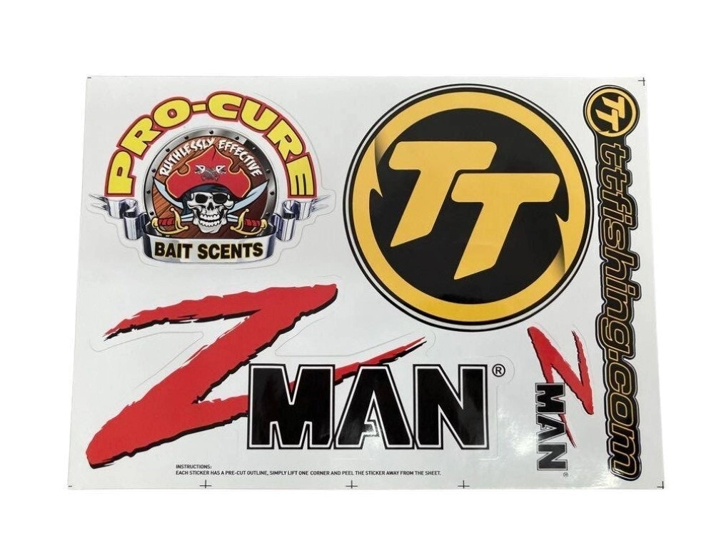 Pro Cure/TT Lures/Zman Team Sticker Pack-6 Assorted Fishing Stickers-Boat Decals