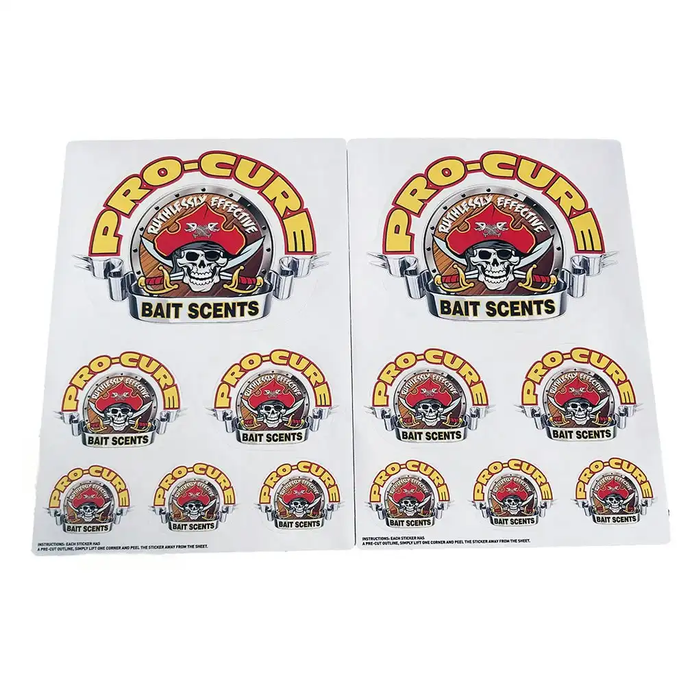 Pro Cure Team Pro Cure Sticker Pack - 12 Assorted Fishing Stickers - Boat Decals