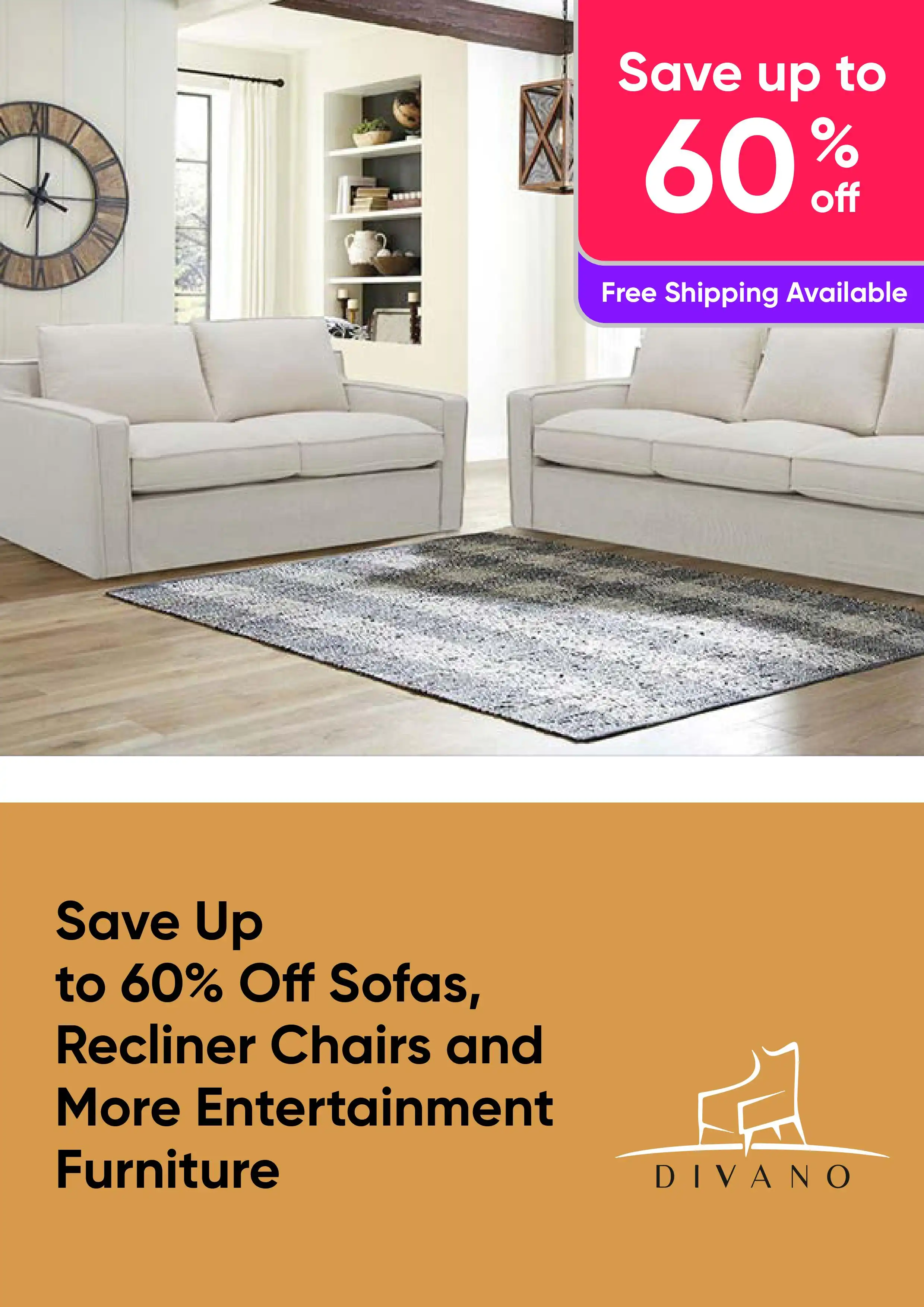 Save Up to 60% Off Sofas, Recliner Chairs and More Entertainment Furniture by Divano
