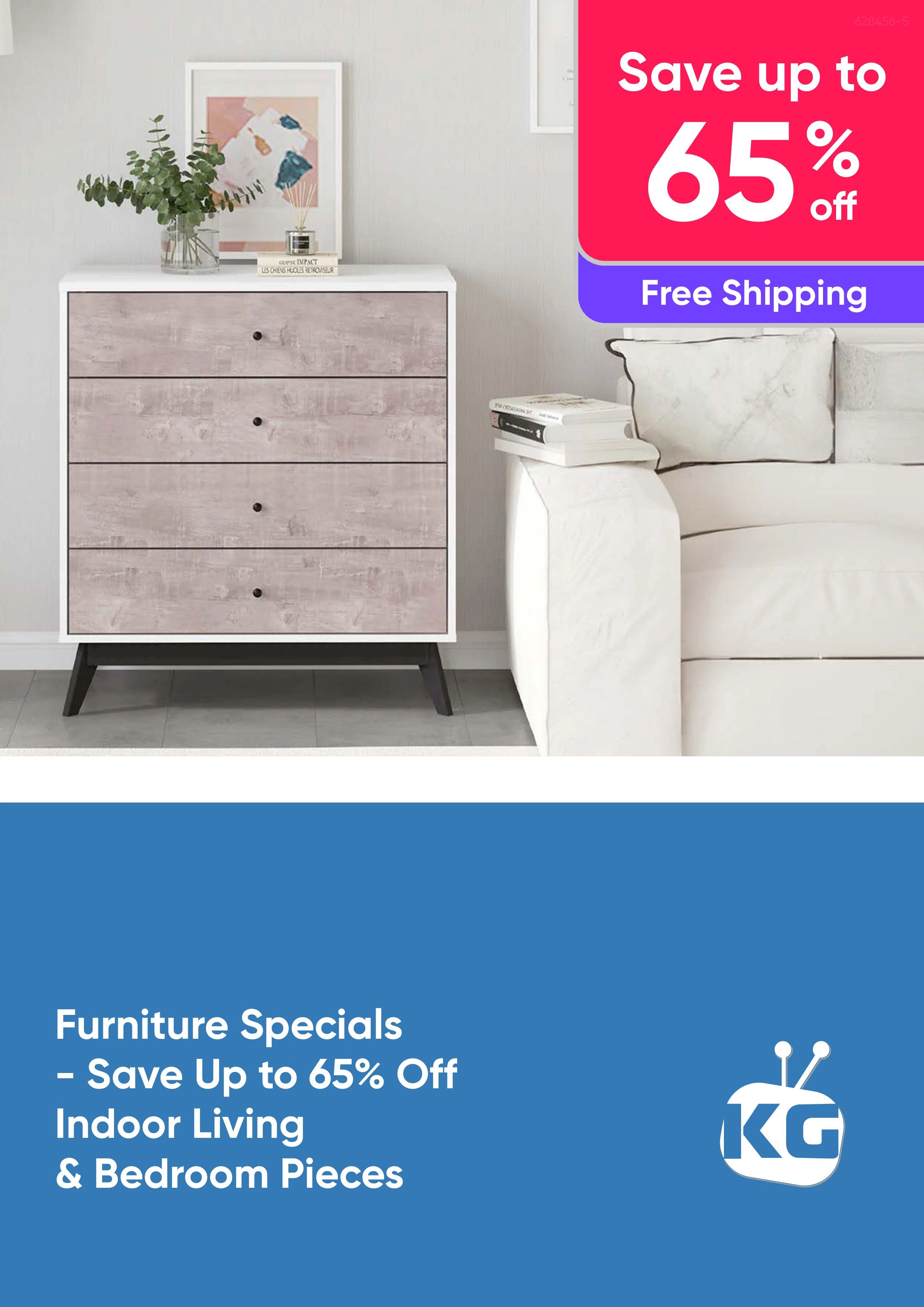 Furniture Specials Save Up to 65% Off Indoor Living and Bedroom Pieces